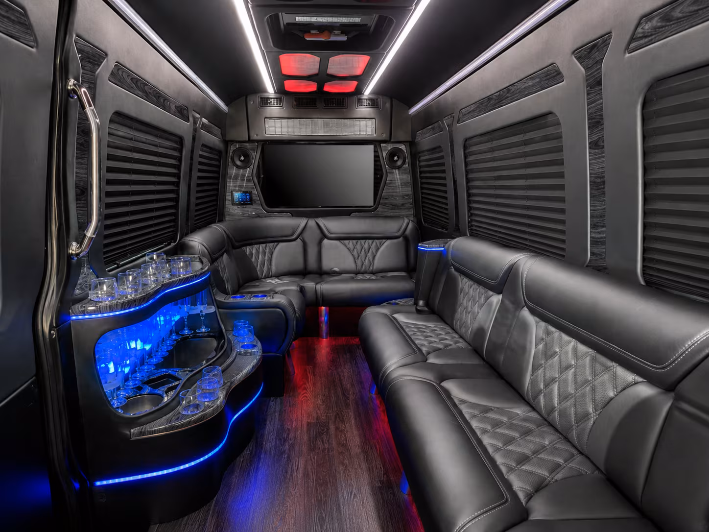 conroe 20 passenger party bus interior